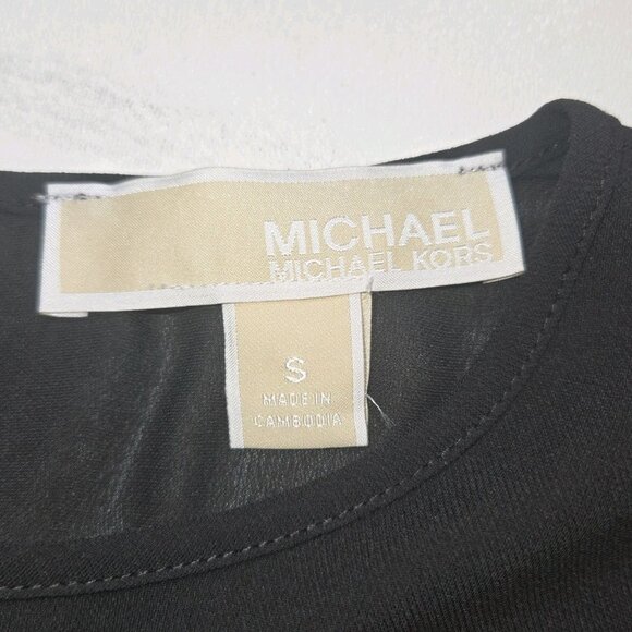 MICHAEL KORS Womens Sleeveless Knit Woven Mix Layered Top Sheer Womens Black Sm - Picture 5 of 9